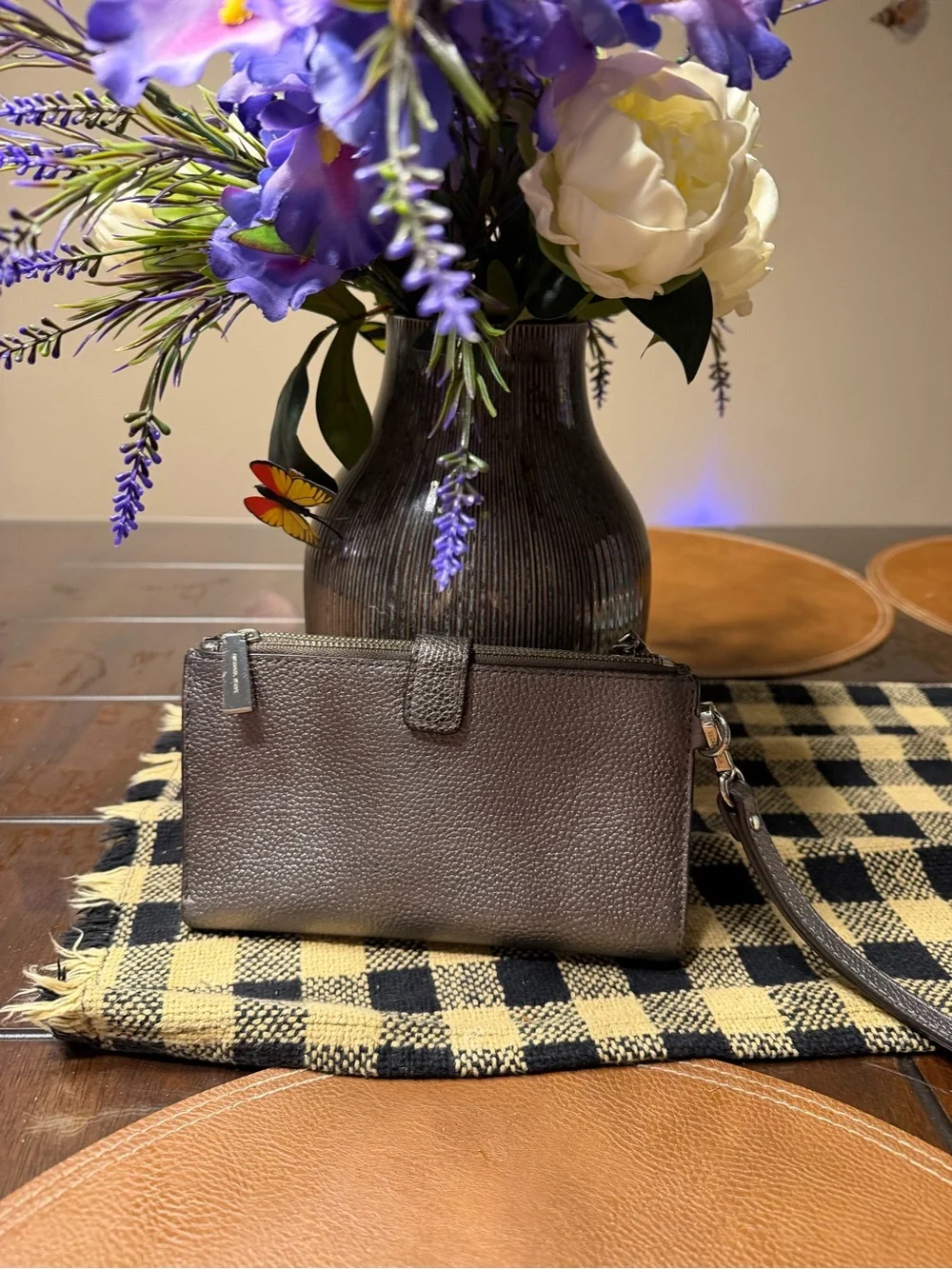 Michael Kors Metallic Pewter Pebbled Leather Wristlet